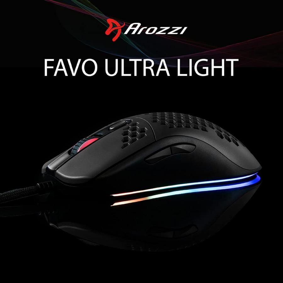 Arozzi Favo Ultra Light RGB Mouse Gaming Cablato - Nero