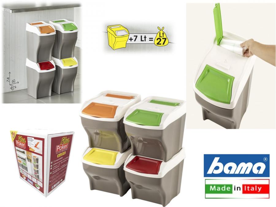 Set 4 Pattumiere Differenziata Poker Plus 27 Litri