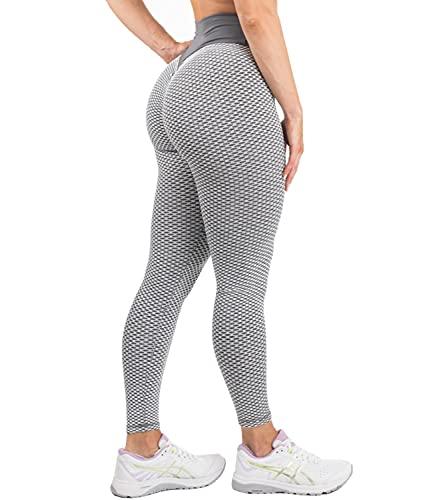 DUROFIT Leggins Donna Push Up Vita Alta Leggings Sportivi Anticellulite  Pantaloni Yoga Pants Fitness Altamente Estivi Grigio S