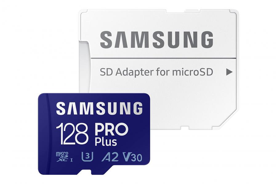 Samsung PRO Plus - Scheda di memoria microSDXC UHS-I U3, 128 GB, Full HD & 4 K, UHD, con adattatore SD (MB-MD128KA/EU)
