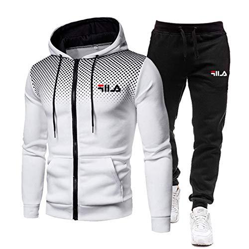 NFGH Tuta Uomo Completa Invernale - Pantaloni Tuta Uomo + Felpa da Uomo Set  Felpa con Cappuccio con Zip Intera S-3xl White-S