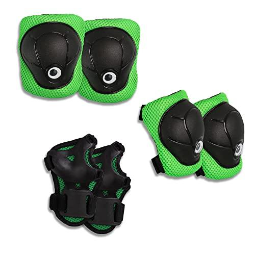 Set di Protezioni per Bambini – Ginocchiere, Gomitiere e Polsiere 3 in 1 – Borsa in Rete Inclusa – Ideale per Skateboard, BMX, Bicicletta, Monopattino – Per Ragazzi e Ragazze (Verde,S)