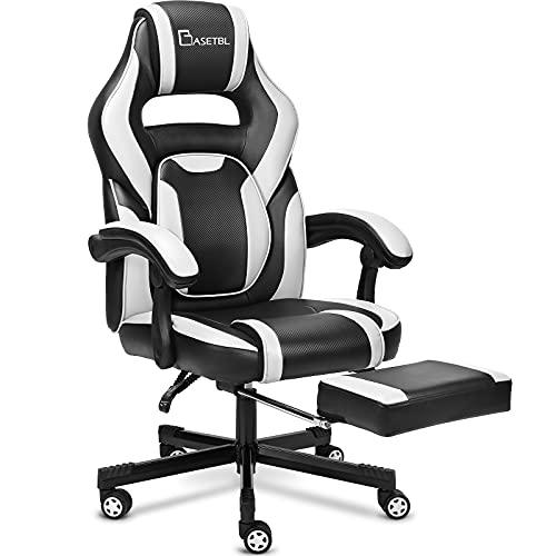 BASETBL Sedia Gaming Poggiatesta Sedile da Ufficio in PU con Poggiapiedi Poltrona Gaming Rossa Sedia da Corsa Ergonomica Sedia da Computer Supporto Lombare Schienale Reclinabile 