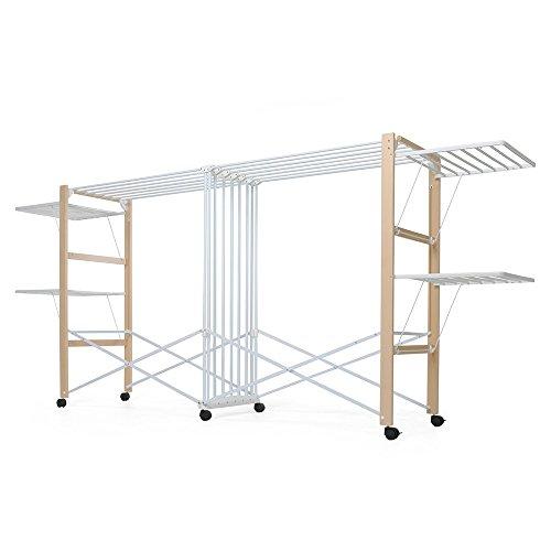 Stendibiancheria Allungabile Pieghevole con Ruote in Legno di Faggio - Allungo Naturale