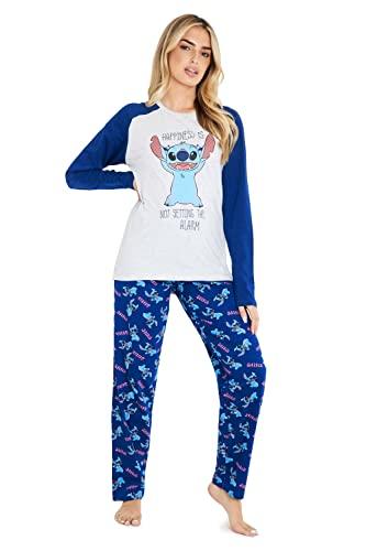 Disney Pigiama Donna Invernale a Manica Lunga Pigiama Stitch Due Pezzi  (Navy, S)