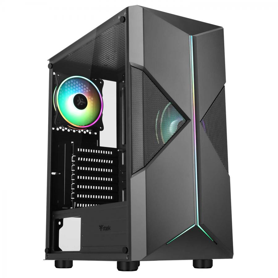 Itek SPACIRC XO - Case PC Gaming Middle Tower ATX, 2 Ventole da 12 cm ARGB in dotazione, 2xUSB3.2 - frontale ABS e traforato, pannello laterale in vetro temperato, nero