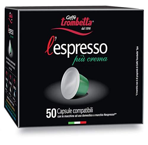 Caffè Trombetta L'Espresso Capsule Compatibili Nespresso, Più Crema, 50 Capsule