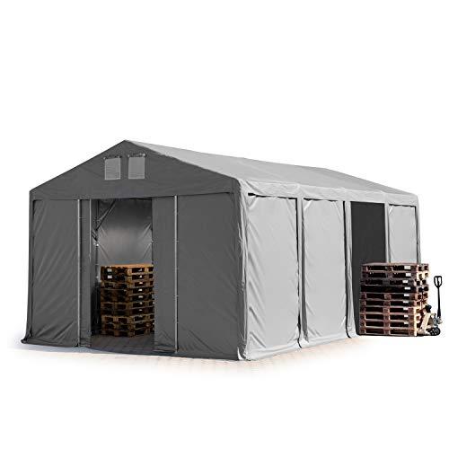 TOOLPORT Tendone deposito 5x8 m Tendone Industriale Tendostruttura con Altezza Laterale 3m Grigio telone in PVC ca. 550g/m² 100% Impermeabile utilizzo continuativo con portone Scorrevole