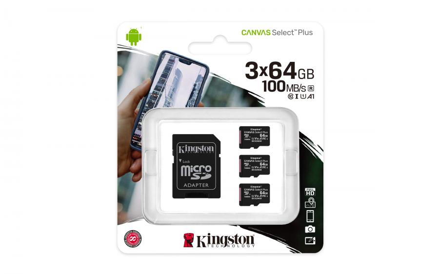 Kingston Canvas Select Plus 64GB Multipack (3x64GB) con Adattatore SD