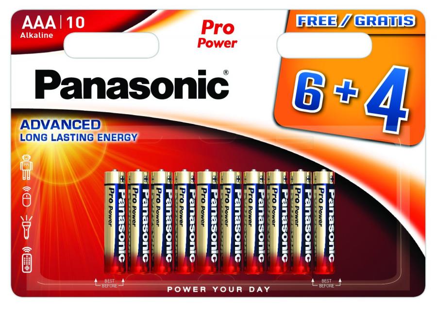Panasonic Blister 10 Batterie Mini Stilo AAA Alcaline LR03 Pro Power