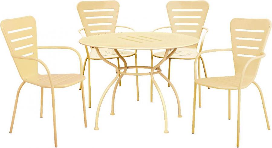 Tavolo e Sedie da Giardino Set Tavolo ø 106 cm con 4 sedie impilabili colore Crema - S1007180 Ginevra