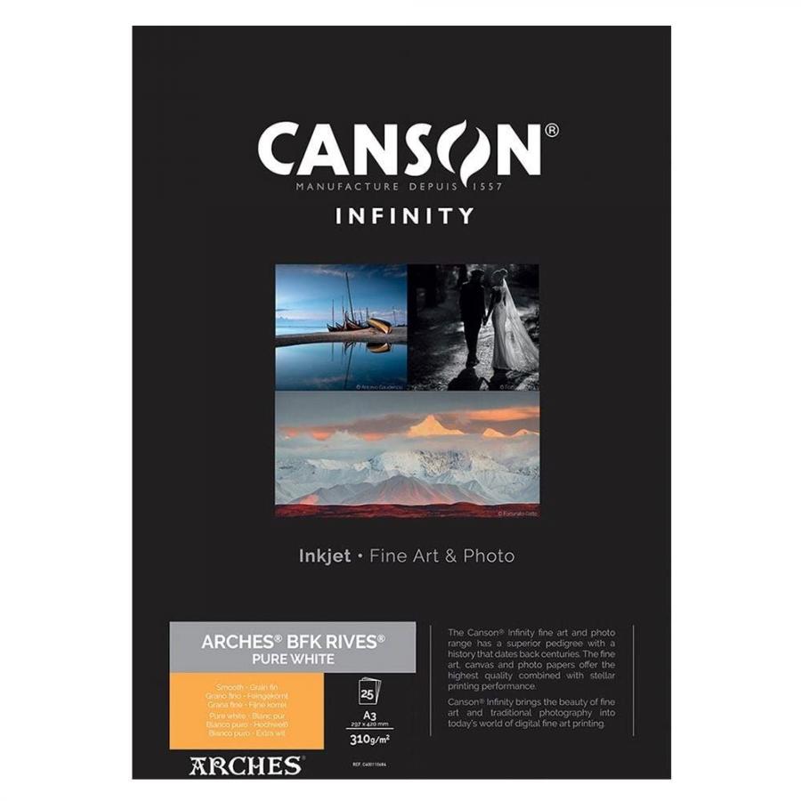 Canson Infinity BFK Rives Carta fotografica, A3, tessuta, Bianco Puro, 25 fogli, 310 g