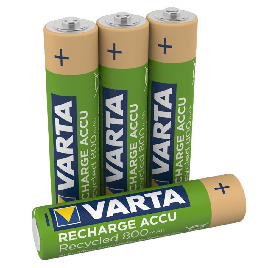Varta Batteria Ricaricabile AAA MiniStilo, 800 mAh, Confezione da 4 Pezzi, Pre-caricate, Pronte all'Uso