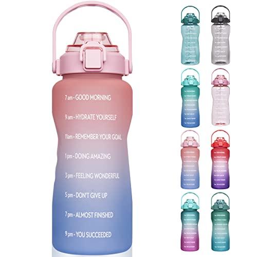 SHBRIFA 2 litri Borraccia Motivazionale Sportiva con cannuccia e Marcatori di Tempo 2l Bottiglia Acqua senza BPA (Rosa / Blu)