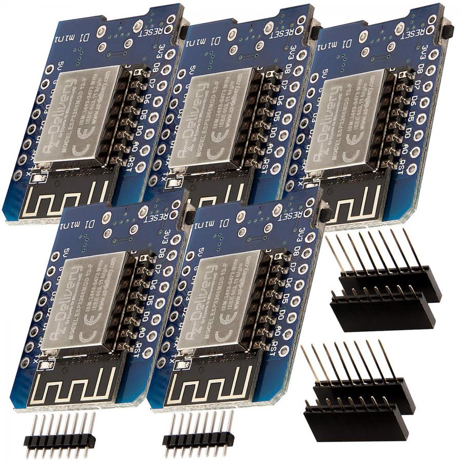 AZDelivery 5 x D1 Mini NodeMcu con Modulo WiFi ESP8266-12F