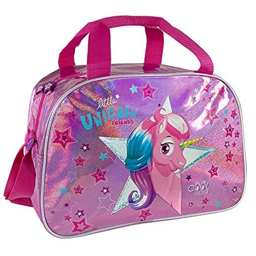 PERLETTI Borsa Sport Unicorno Bambina con Glitter Rosa - Borsone Palestra  Bambine con Tracolla Viaggi Tempo Libero - Sacca Sportiva Bimba  Catarifrangente con Stelle - 28x41,5x21 cm (Unicorno)