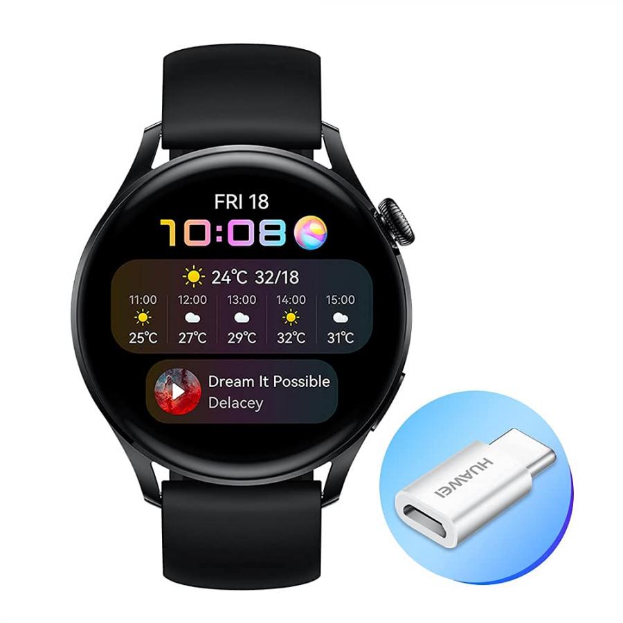 HUAWEI WATCH 3 - Smartwatch 4G AMOLED 1,43 pollici, AP52, chiamata eSIM, batteria fino a 3 giorni, saturazione ossigeno, frequenza cardiaca 24/7, GPS, 5ATM, cinturino fluoroelastomero Black