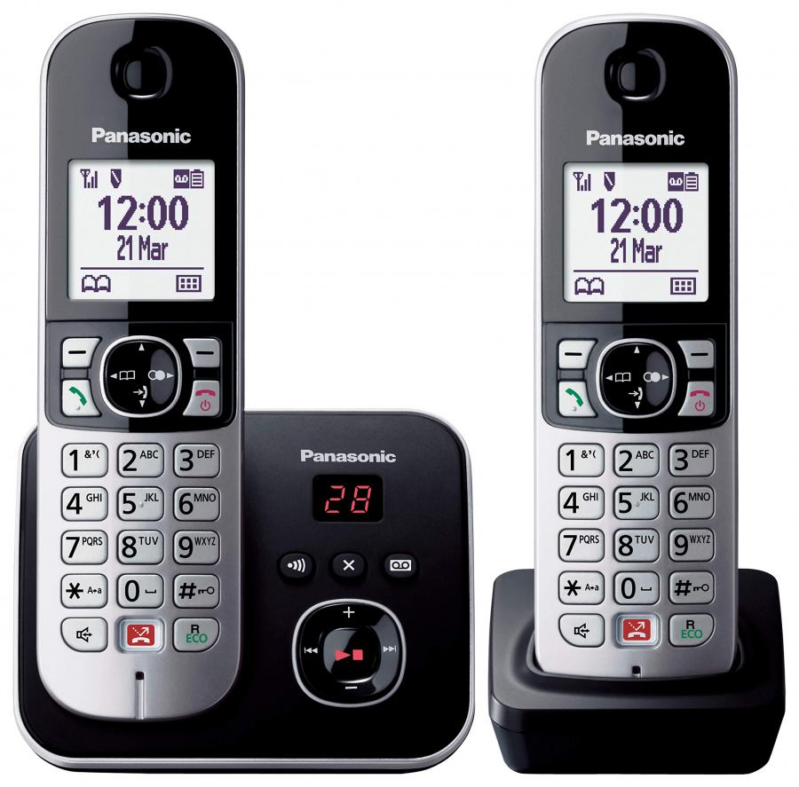 Panasonic KX-TG6862JTB Telefono Cordless DECT Doppio (Twin Pack) con Segreteria Telefonica, Vivavoce, Ampio Schermo Bianco da 1.8