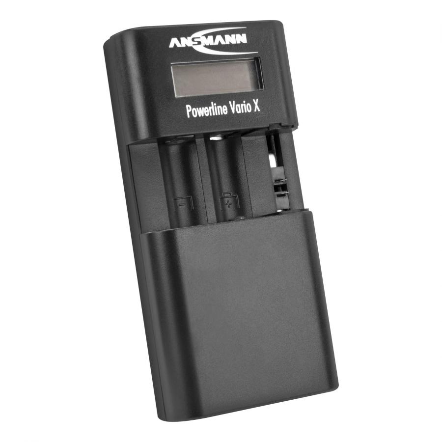 ANSMANN Powerline Vario X - Caricatore universale per batterie agli ioni di litio, Li-Po e batterie AA, AAA NiMH con spegnimento automatico e protezione inversione di polarità