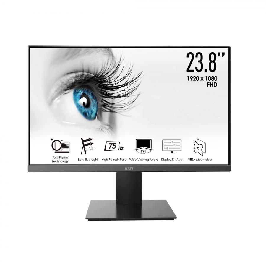 MSI PRO MP241X Monitor da ufficio FHD da 23,8 pollici - Pannello VA 1920 x 1080, 75 Hz, Schermo Eye-Friendly, Montaggio VESA, Supporto kit display - HDMI e VGA