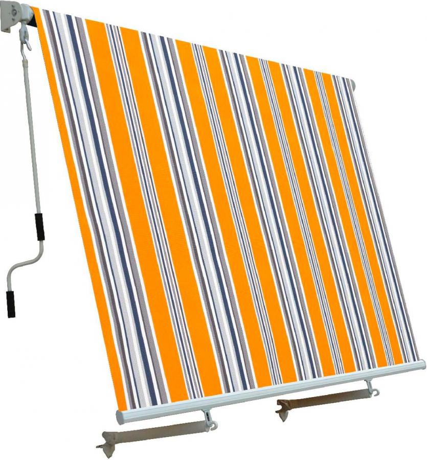Tenda da Sole Avvolgibile a Caduta con Bracci Estensibili Riga Gialla 245x245 cm