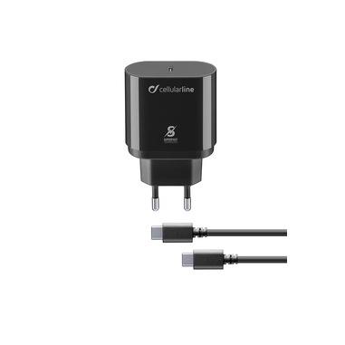 Cellularline Super Fast Charger Kit PD 25W - USB-C - Samsung A70, A80, A90, Note 10, Note 10+ Caricabatterie da rete Super Fast Charge PD 25W con cavo USB-C to USB-C Nero