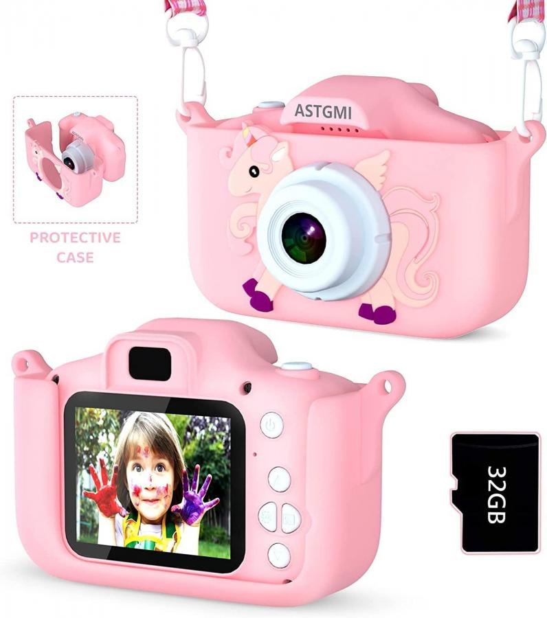 ASTGMI Macchina Fotografica Bambini, 12MP Mini Ricaricabile Fotocamera Digitale Bambina Videocamera Regalo per Ragazze Ragazzi 3-10 Anni, con Scheda 32 GB, Regali Giocattolo di Natale & Compleanno