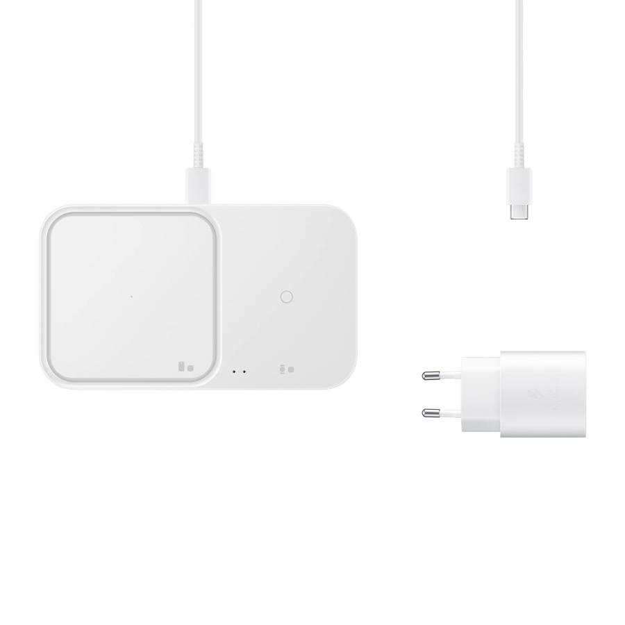 Samsung Wireless Charger Duo Fast Charging 2.0 con Power Adaper 25W, Bianco
