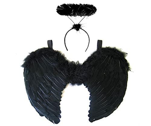 Redstar Fancy Dress - Costume Halloween da Angelo Dark - con Ali ed Aureola - Nero