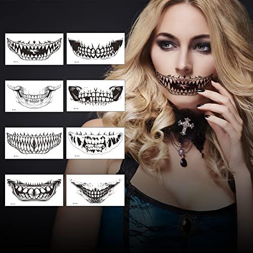 CINVEED 75 PCS Adesivo Tatuaggio Teschio di Halloween Adesivi Tatuaggio Temporaneo Orrore Halloween Cranio Floreale Nero Scheletro Web Tatuaggi per Bambini Festa di Halloween Regalo 