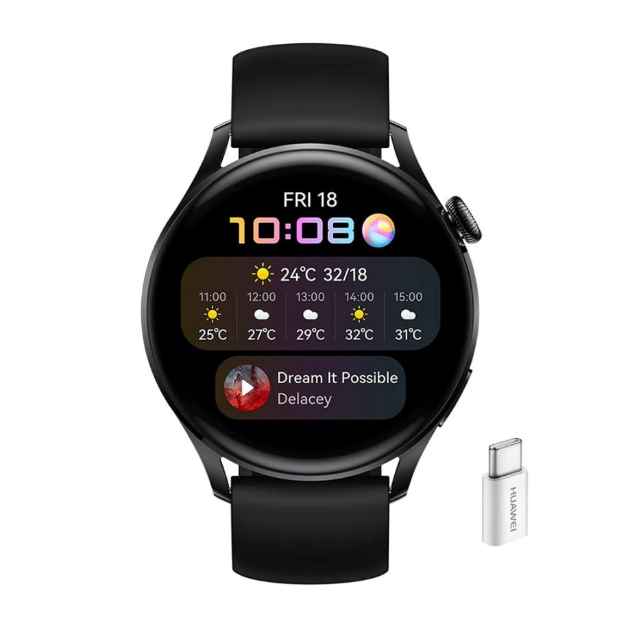 HUAWEI WATCH 3 - Smartwatch 4G AMOLED 1,43 pollici, AP52, chiamata eSIM, batteria fino a 3 giorni, saturazione ossigeno, frequenza cardiaca 24/7, GPS, 5ATM, cinturino fluoroelastomero, Nero