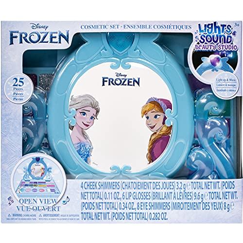 Disney Frozen - Set trucco compatto Townley Girl Cosmetic Vanity con specchio e musica incorporata Include lucidalabbra, luccichio e pennelli per bambine dai 3 anni in su