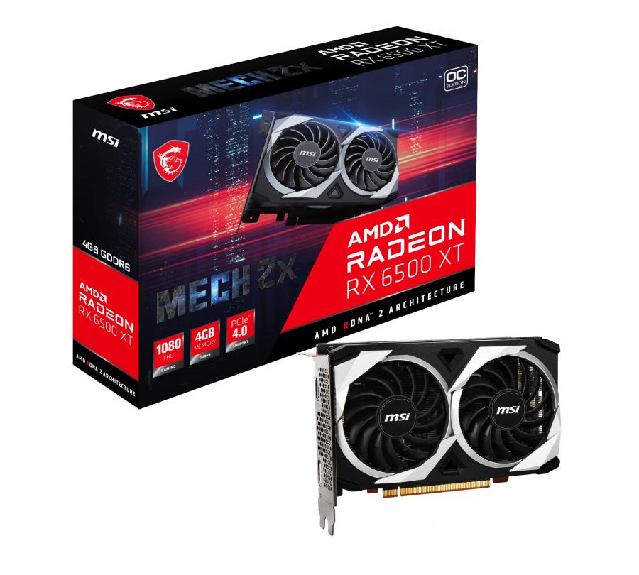 MSI Radeon RX 6500 XT MECH 2X 4G OC - Scheda grafica per gaming, GPU 2685/2825 MHz, memoria DDR6 da 4000 MB