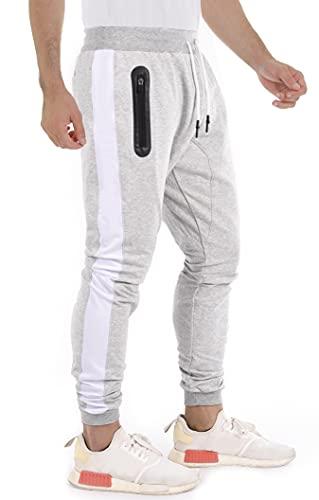 Pantaloni Sportivi Uomo Cotone Jogging Casual Pantaloni Tuta Elasticizzati  Laterali con Tasche Zip Addestramento in Esecuzione Fitness,Grigio Chiaro XS