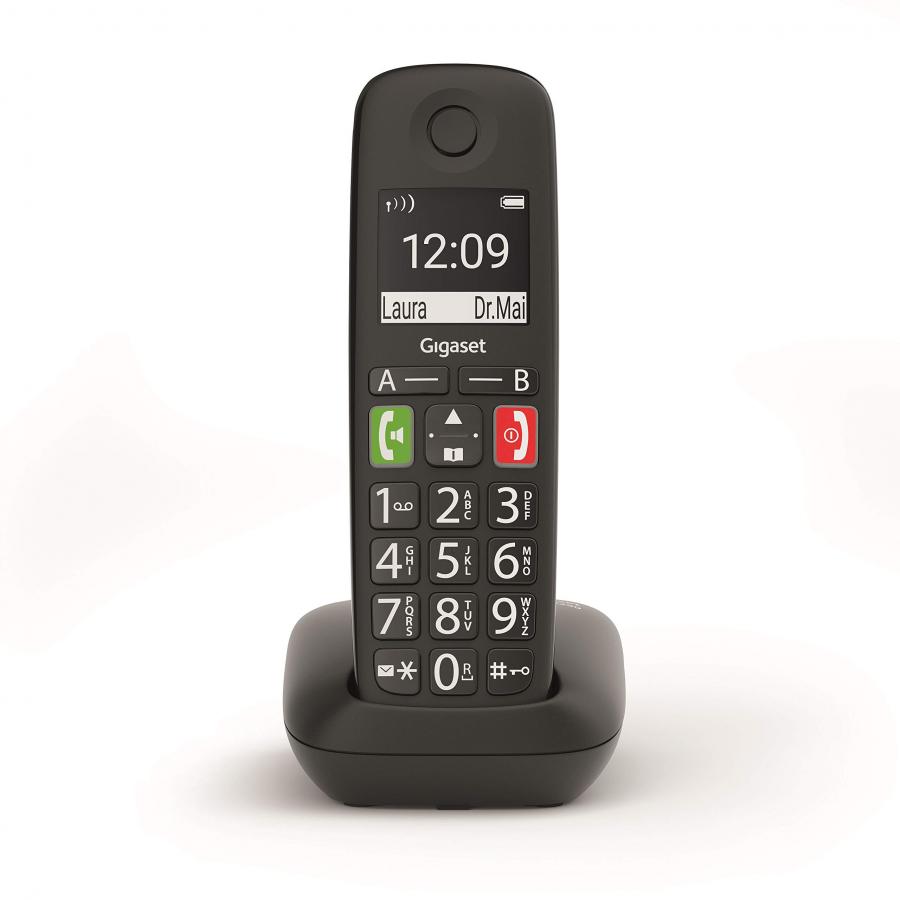 Gigaset E290, Telefono Portatile con Suonerie Forti, Numeri Grandi e Audio Potenziato, Tasti di Chiamata Rapida, Vivavoce con Volume Regolabile, Nero [Versione Italiana]
