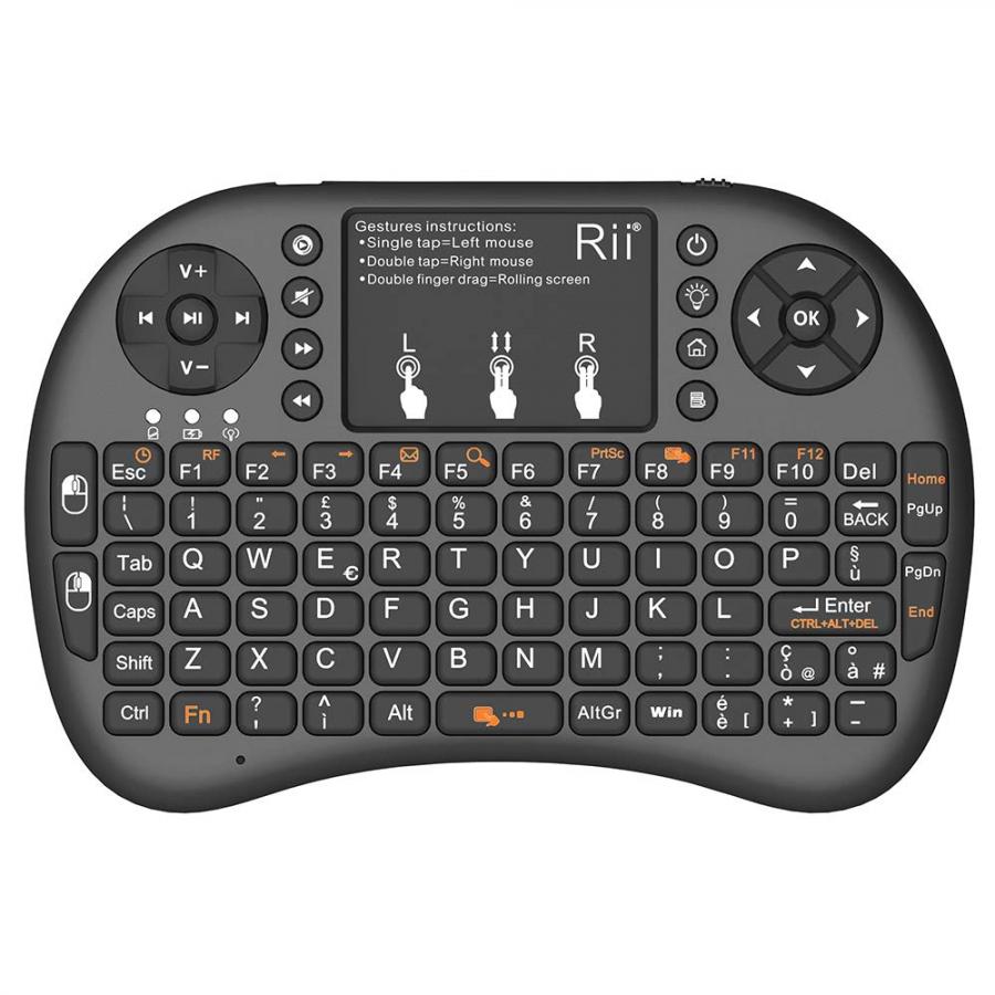 Rii Mini i8+ Wireless (layout ITALIANO) - Mini tastiera retroilluminata con mouse touchpad per Smart TV, Mini PC, HTPC, Console, Computer - Colore NERO