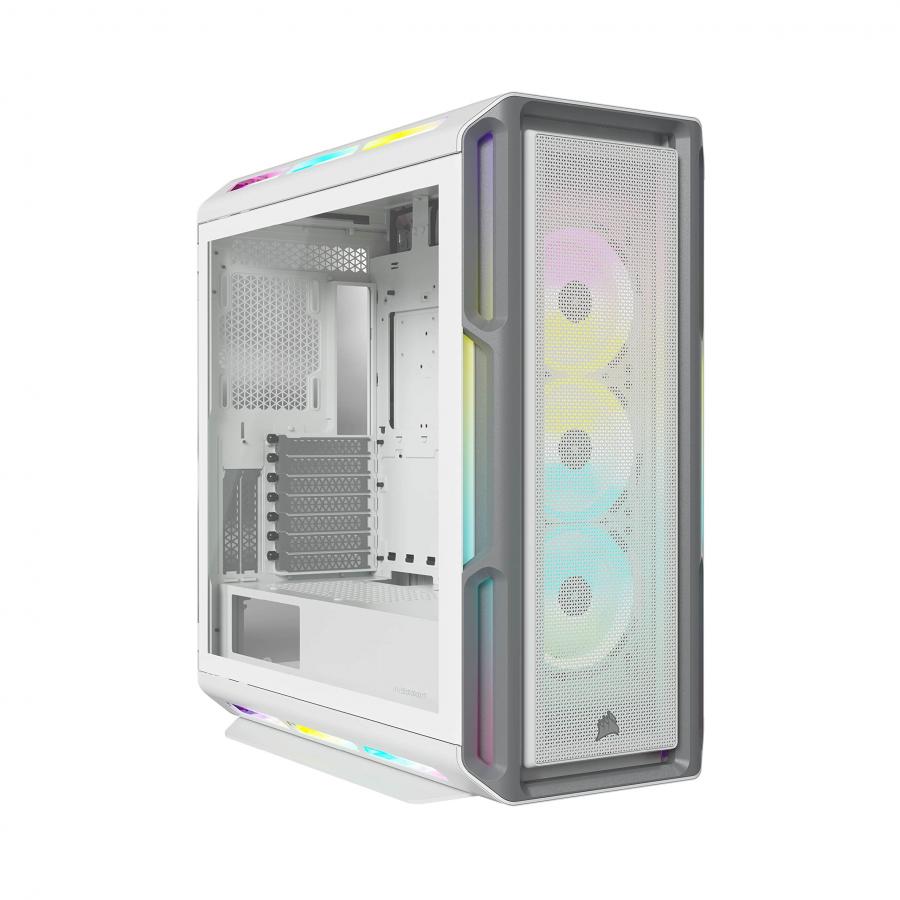 CORSAIR iCUE 5000T RGB, case Mid Tower ATX, 208 LED RGB gestibili singolarmente, spazio per più radiatori da 360mm, cablaggi facilitati, 3 ventole CORSAIR LL120 RGB e Commander CORE XT inclusi, bianco