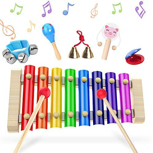 Sonaglio Nacchere ecc.Giocattoli Musicali Set Regalo di Compleanno per Ragazze 10 Pezzi Set di Strumenti Musicali per Bambini|Xilofono per Bambini con Tamburo