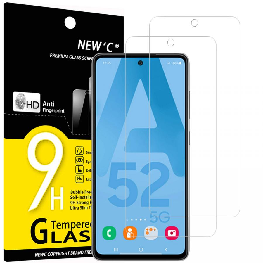 NEW'C 2 Pezzi, Vetro Temperato per Samsung Galaxy A52, A52 5G, A52S 5G, Pellicola Prottetiva Anti Graffio, Anti-Impronte, Senza Bolle, Durezza 9H, 0,33mm Ultra Trasparente, Ultra Resistente