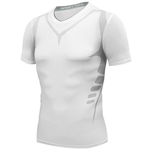 AMZSPORT T-Shirt da Uomo a Manica Corta Sports Compression Shirt da Running a Asciugatura Rapida 