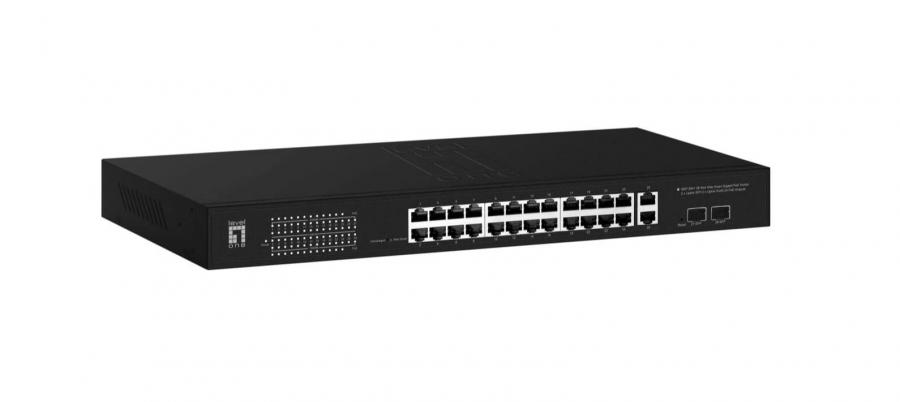 LevelOne GEP-2841 - Switch Poe Smart Gigabit a 28 Porte, 2 x uplink SFP, 2 x uplink RJ45, 24 uscite Poe, 375 W Poe Power Budget