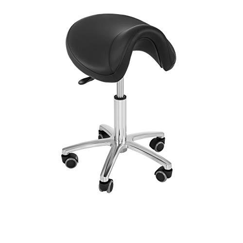 Physa SORANO Sgabello Ergonomico Sgabello da Lavoro Sgabello Parrucchiere con Rotelle (Altezza 48,5–62,5 cm, Supporto Acciaio, Imbottitura Ecopelle) Nero