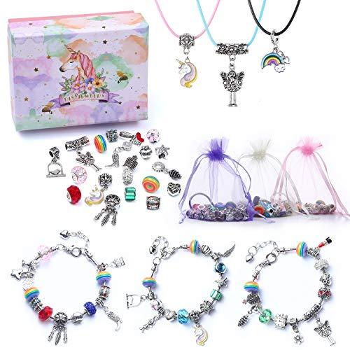 Kit di Creazione di Gioielli per Bambina 6-12 Anni Compleannoe Natale Regalo 60 Perline /& Ciondoli e 1 Confezione Regalo Kit per Braccialetti Ragazza kit Braccialetto Fai da te con 3 Catene