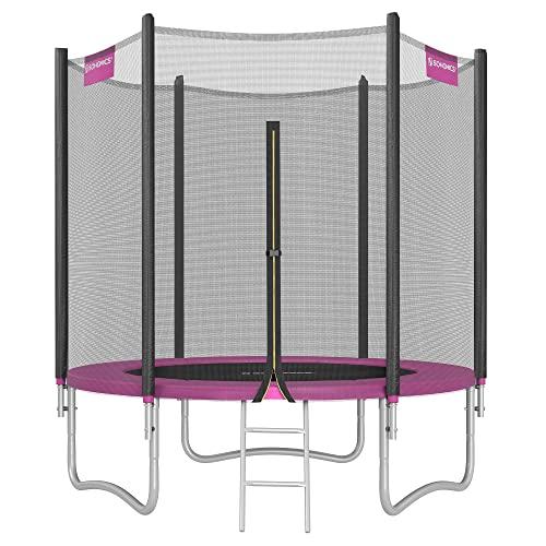 SONGMICS Trampolino da 183 cm, Trampolini Elastico 6 Piedi con Rete di Recinto, Tappeto Protettivo, Palo Alto 180 cm, Struttura Metallica, Certificato TüV Rheinland GS, Nero e Rosa STR061P01V1