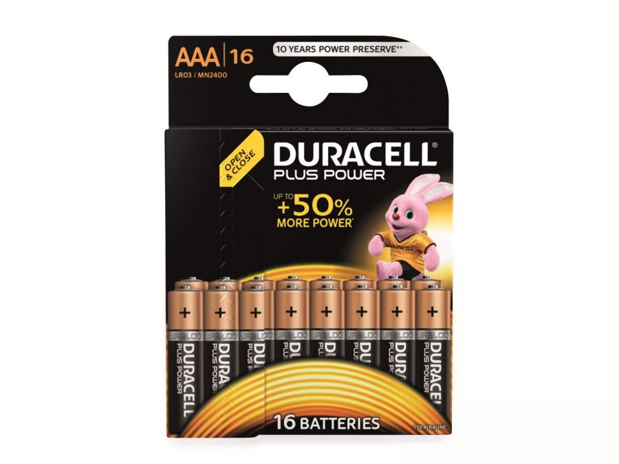 Duracell 81553297 Plus Power Batteria Alcalina di Tipo AAA 16, Nero