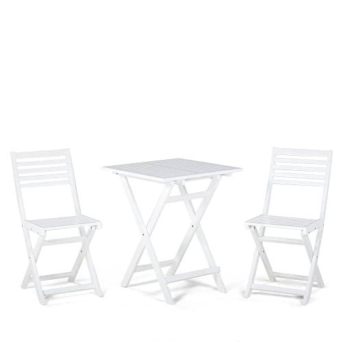 Beliani Set Pieghevole da Giardino 3 Pezzi in Legno Massiccio di Acacia Bianco Fiji