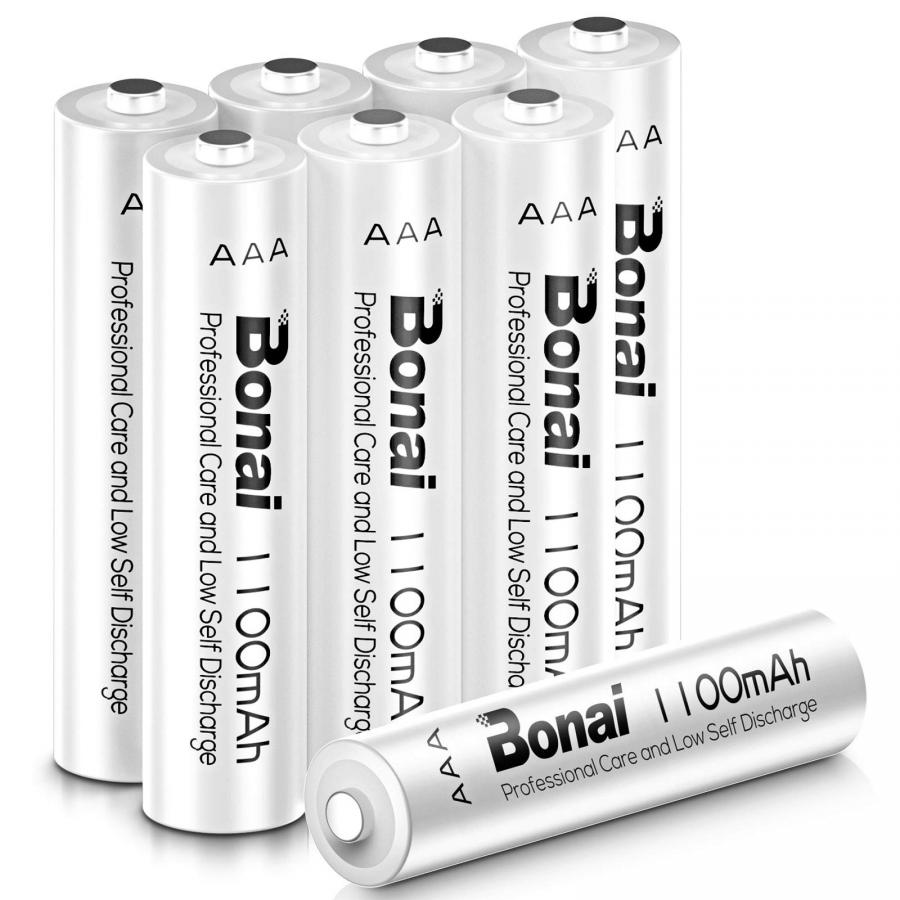 BONAI Batterie Ricaricabili AAA Alta Capacità, Pile Ministilo Rechargeable 1100mAh 1,2V Ni-MH 1200 cicli (confezione da 8)