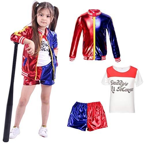 CICCB-DAMOY Ragazza Harlequin Outfit del Vestito Operato dai Bambini delle Ragazze Carnevale di Halloween FancyDress (rosso, 7-9 anni (130-140 cm))