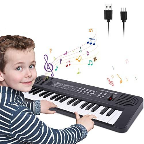 Nrew 37 Tasti Bambino Pianoforte Bambini Tastiera Pianoforte Elettrico Strumento Musicale Giocattolo in Bianco e Nero