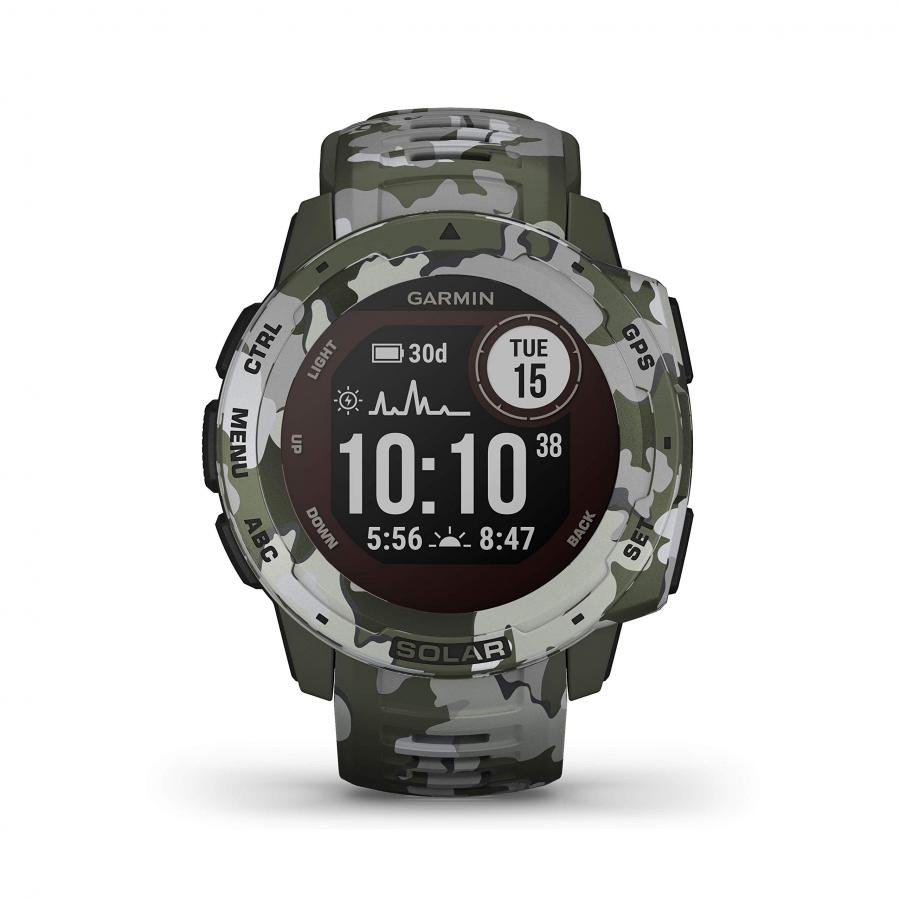 Garmin Instinct Solar, Camo Edition, Lichen - Smartwatch GPS Ultra-Resistente con Ricarica Solare, Cardio, Pulseox, App Multisport